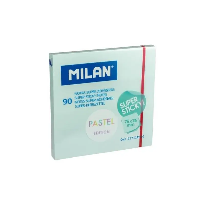 Milan Bloc Notas Super Adhesivas 90h 76X76Mm Edición Pastel Azul Última Versión