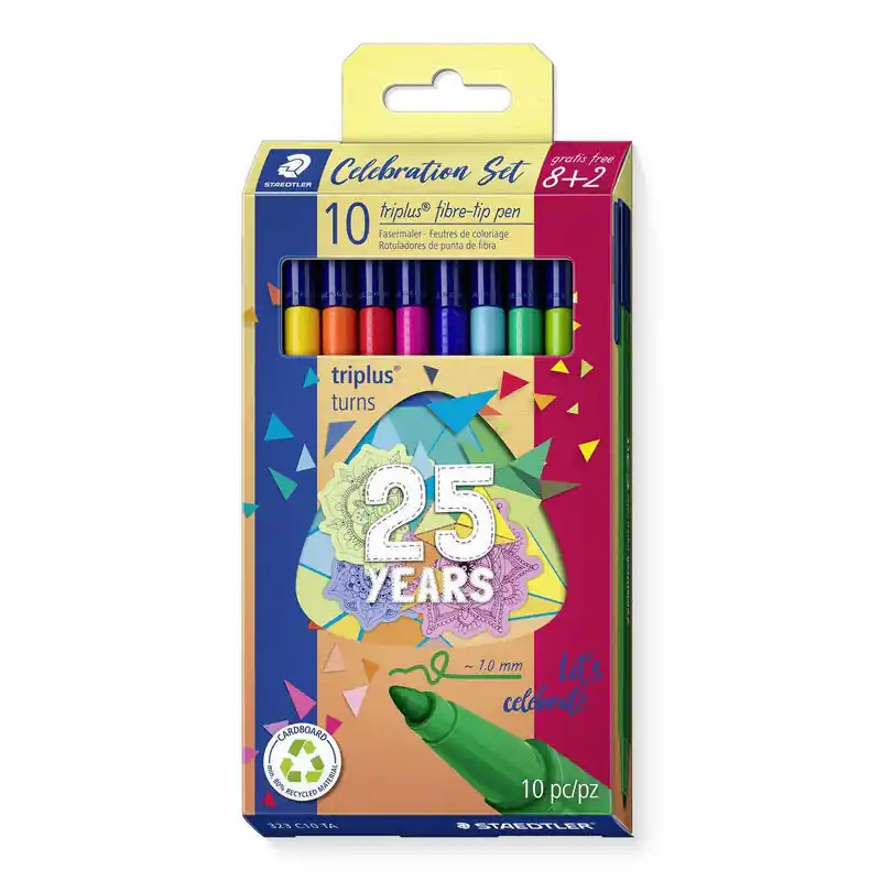 Staedtler Triplus Color 323 Pack De 10 Rotuladores De Punta Fina - Trazo 1mm Aprox - Tinta Base De Agua - Colores Surtidos Últimas Unidades