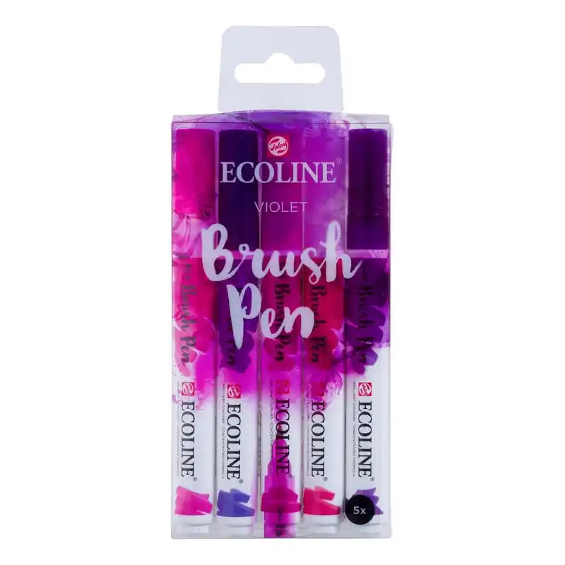 Talens Ecoline Rotuladores Brush Pen Punta Pincel Estuche De 5 Violeta Envío Inmediato