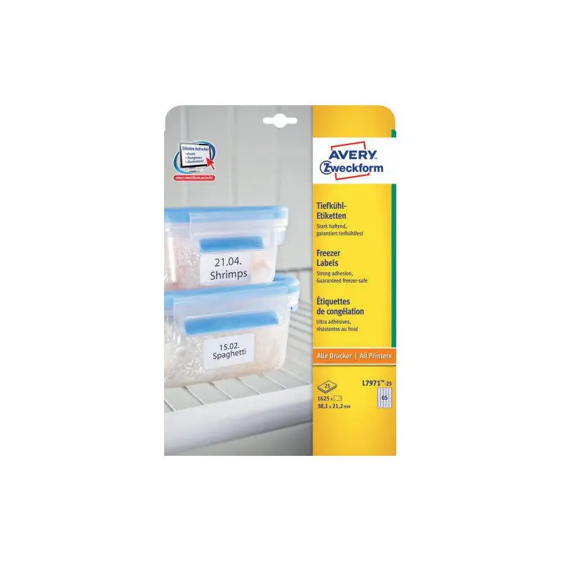Avery Etiquetas Adhesivas Mini 38,1X21,1mm Inkjet/Láser Para El Congelador 65 X 25h Blanco Ordena Ya