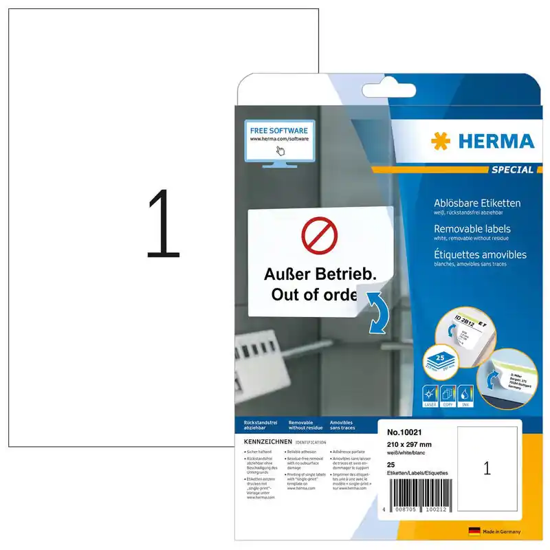 Alta Calidad Herma Removable Labels 210X297 25 Sheets Din a4 25 Pcs. 10021 Etiquetas