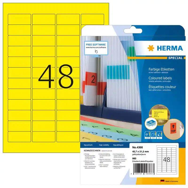 Barato Herma Labels Yellow 45,7X21,2 20 Sheets Din a4 960 Pcs. 4366 Etiquetas
