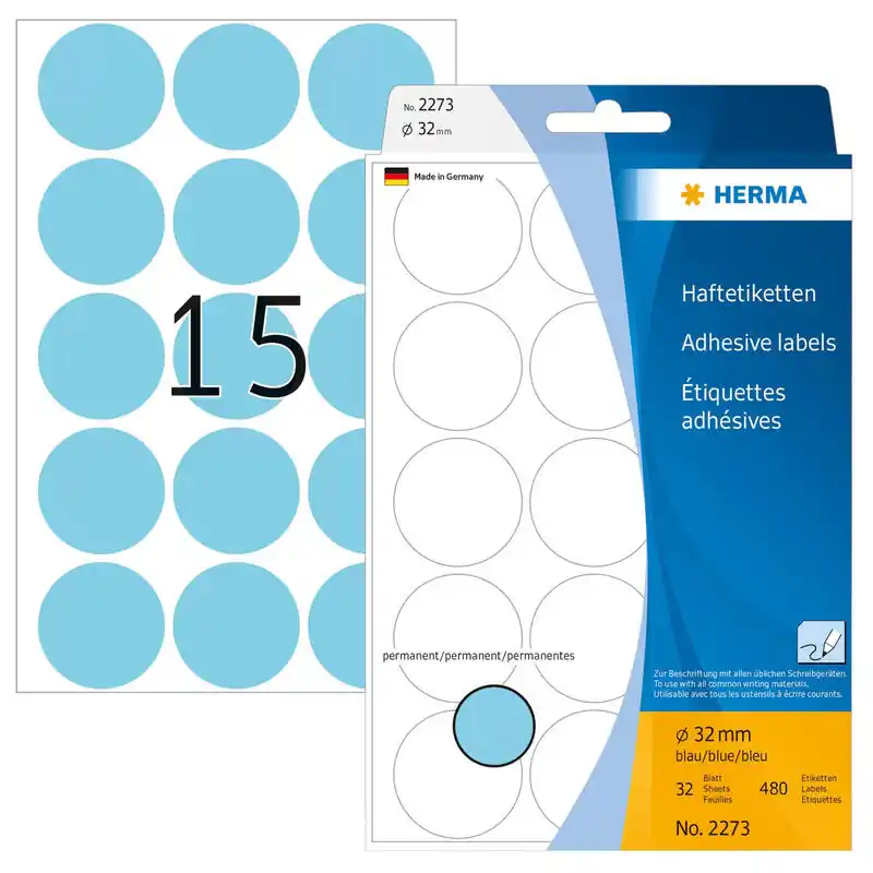 Herma Adhesive Labels Blue 32mm 32 Sheets 111X170 480 Pcs. 2273 Etiquetas Precio De Oferta