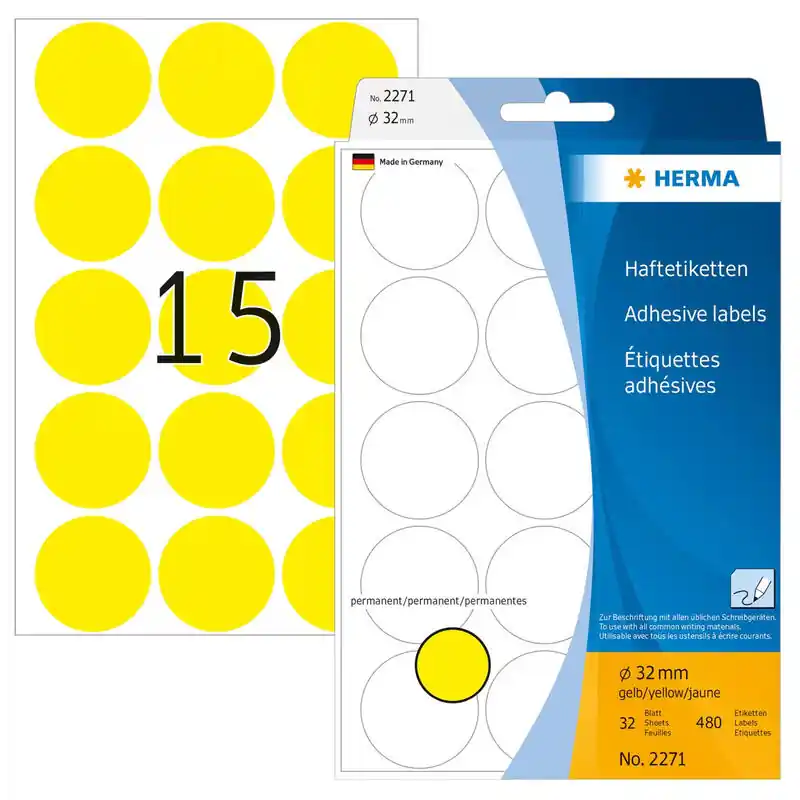 Herma Etiquetas Multiusos Amarillo 32 Mm Papel Redondo 480 Uds Ordena Ya