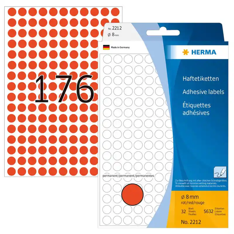 Devolución Gratuita Herma Etiquetas Multiusos Rojo 8 Mm Papel Redondo 5632 Uds