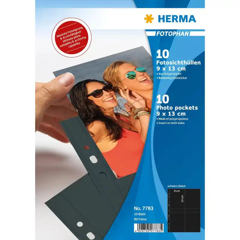 Herma Fotophan 9X13 Vertical 10 Sheets Black 7783 Funda Para Archivar Profesional