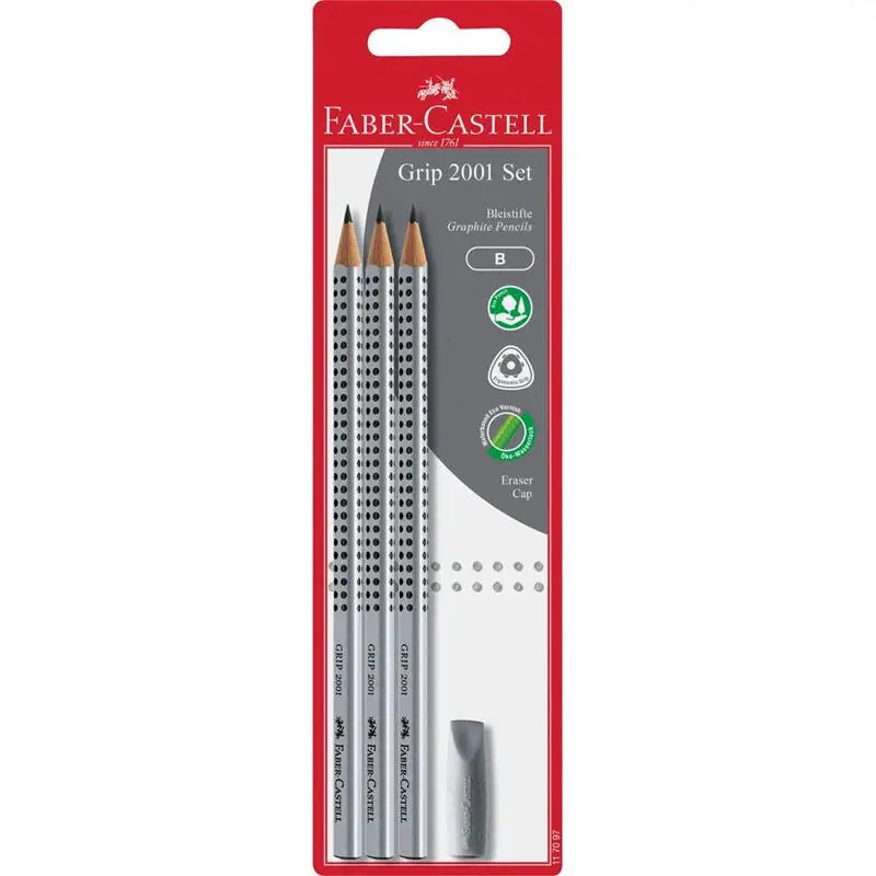 Oferta Faber Castell Set De Lápices De Grafito Grip 2001 B + Goma Capuchón En Blister De 4 Piezas