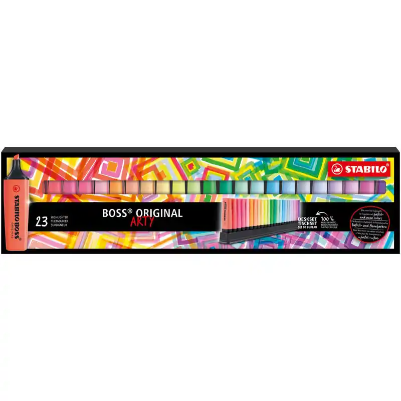 Stabilo Boss Arty Line Pack De 23 Marcadores Fluorescentes - Trazo Entre 2 Y 5mm - Recargable - Tinta Con Base De Agua - Colores Liquidación
