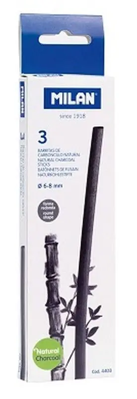 Carboncillo natural cilíndrico Ø 6-8 mm, caja 3 barritas Moderno