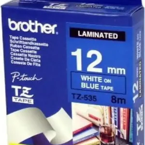 Cinta Brother laminada Blanco/Azul Ref. TZ-535 Marca Reconocida