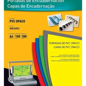 PORTADA PVC A4 OPACA NEGRA FELLOWES 100 Uds. Marca Reconocida