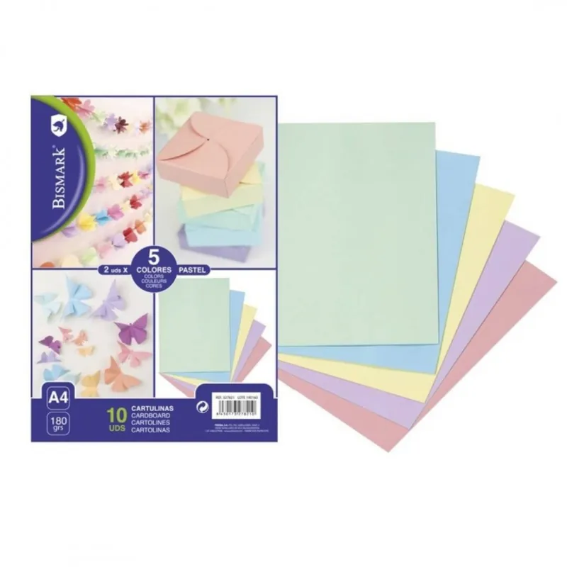 Cartulinas BISMARK Pastel, Din-A4 180 gr. Pack x10 Solo Hoy