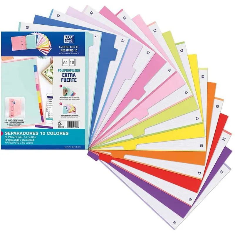 Separadores OXFORD Plástico Colores Pastel Y Vivos, Din-A4 4T 10 Posiciones Oferta Especial