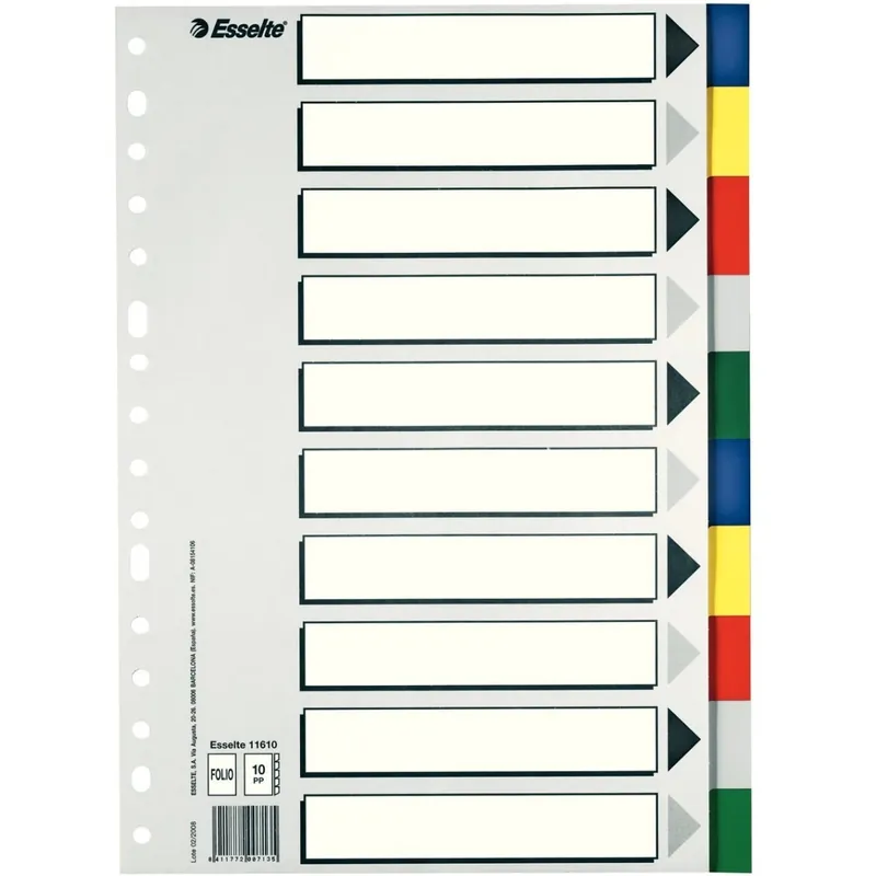 Más Vendido Separadores ESSELTE Plástico, Folio Multitaladro 10 Posiciones