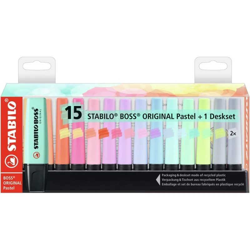 Marcadores Fluorescentes STABILO BOSS Original, Blister x15 Colores Pastel Ordena Ya