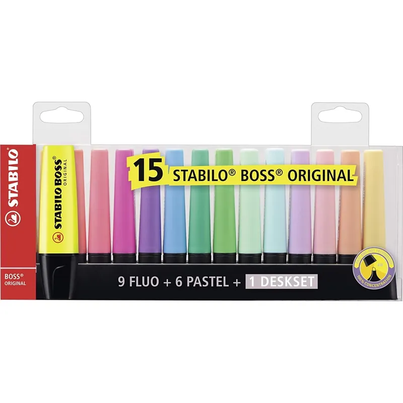 Marcadores Fluorescentes STABILO BOSS Original, Blister x15 Colores Favorito De Clientes