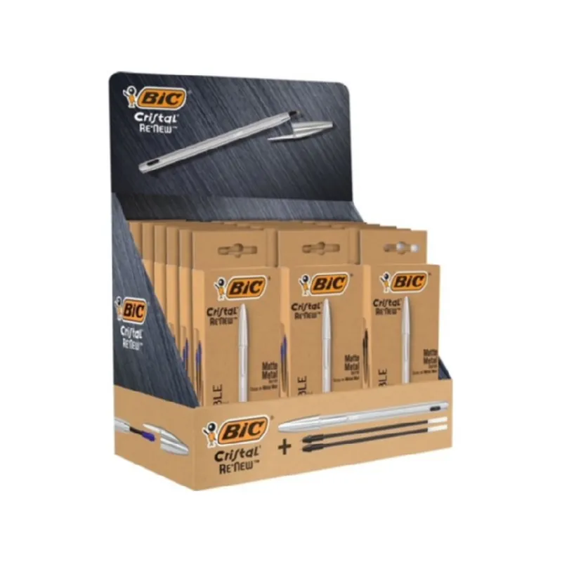 Garantía De Devolución De Dinero Bolígrafos BIC Cristal Re'New, Expositor x21 (15x Azul + 6x Negro)