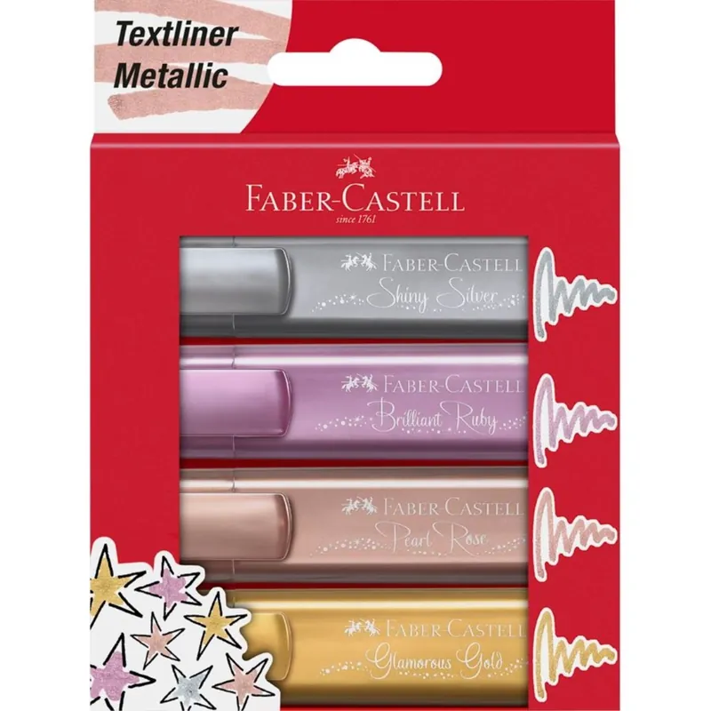 De Moda Marcadores Fluorescentes FABER-CASTELL Textliner Metallic, Pack x4