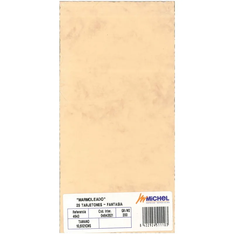 Tarjetón MICHEL 10,5 x 21 cm. 200 gr. Mármol Amarillo, Pack x25 Stock Limitado