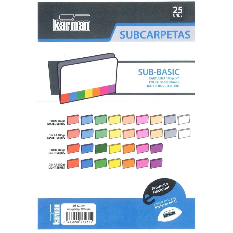 Subcarpetas KARMAN Light, Folio Colores Surtidos, Pack x25 Oferta Flash