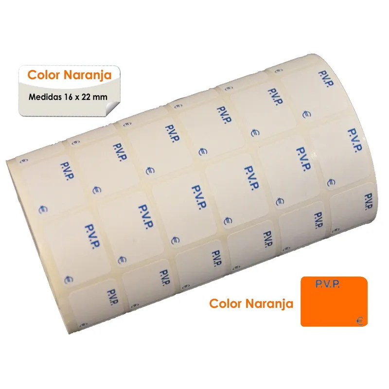Rollo Etiquetas Autoadhesivas APLI PVP Naranja Fluor Envío Internacional