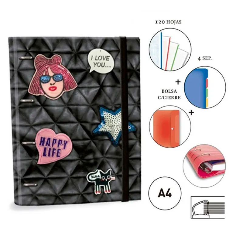 Carpeta Equipada KATACRAK Stickers Happy Life, Din-A4 4 Anillas 35 mm. Oferta De Temporada