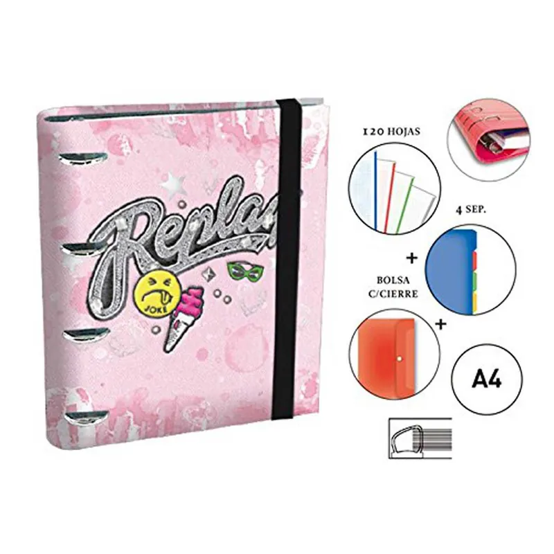 Novedad Carpeta Equipada REPLAY Girls Rosa, Din-A4 4 Anillas 35 mm.
