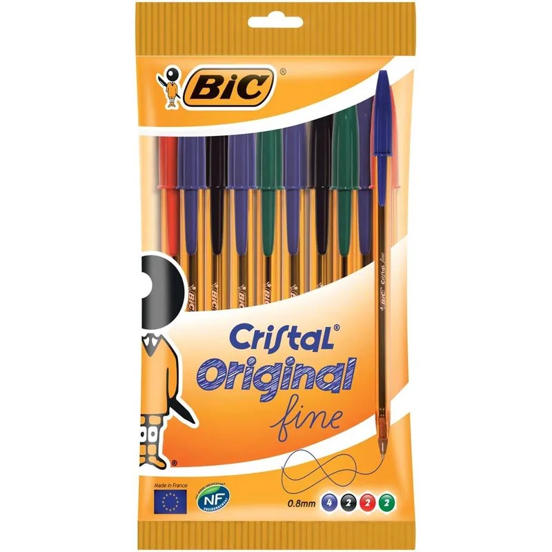 Artesanal Bolígrafos BIC Cristal Original Fine, Blister x10 Surtidos