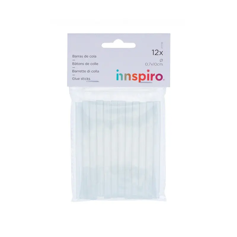 Barras de silicona Inspiro mini de 0,7 mm x 10 cm, compatibles con pistolas pequeñas. Paquete de 12 uds. Económico