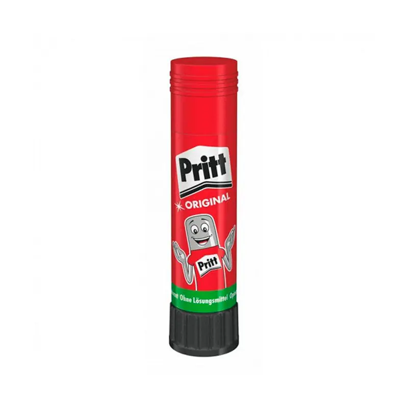 Pegamento en barra Pritt de 11 g, perfecto para estuches escolares o uso infantil por su tamaño compacto y seguro. Precio Bajo