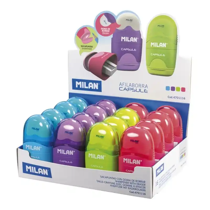 Últimas Unidades Sacapuntas con Goma Afilaborra Milan Capsule