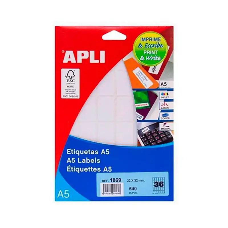 Moderno Etiquetas Adhesivas APLI Blancas A5 22x32mm