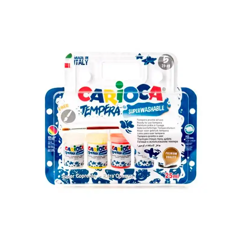Temperas Liquidas Carioca 5 Colores x 25 ML Pincel Barato