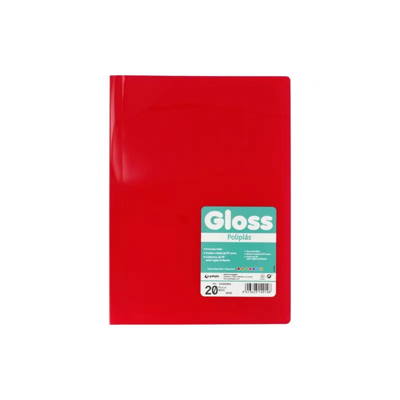 Carpeta 20 Fundas Folio Carpeta Gloss Rojo Certificado