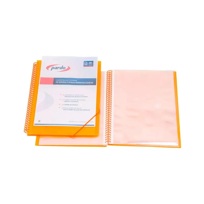 Carpeta 30 Fundas Personalizable Espiral y Gomas Naranja Ocasión Especial