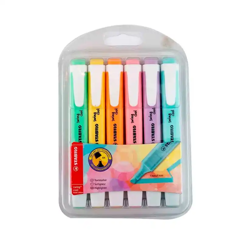 Auténtico Subrayador Stabilo Swing Cool Pastel 6 Colores
