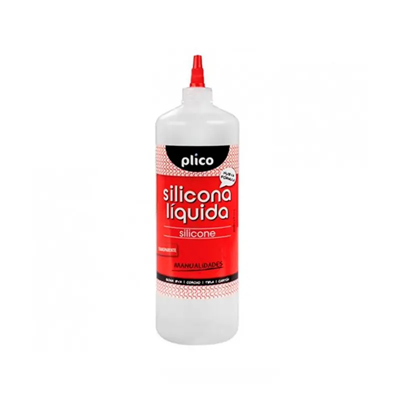 Silicona líquida Plico en envase de 1000 ml con sistema antigoteo, gran formato ideal para talleres y colegios, secado rápido y Lujoso