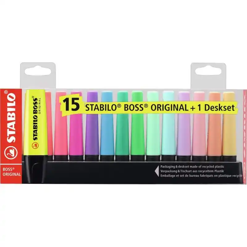 Alta Calidad Subrayador Stabilo Boss Fluorescente Pastel Estuche 15 Colores