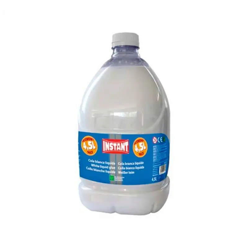 Entrega Rápida Cola blanca escolar Instant en garrafa de 4.500 ml. Ideal para uso intensivo en colegios, talleres o manualidades.