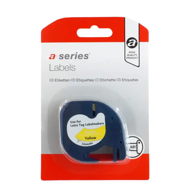 Gran Oferta CINTA ROTULAR A-SERIES PARA DYMO LETRATAG 12mm x 4m PLÁSTICO - Amarillo