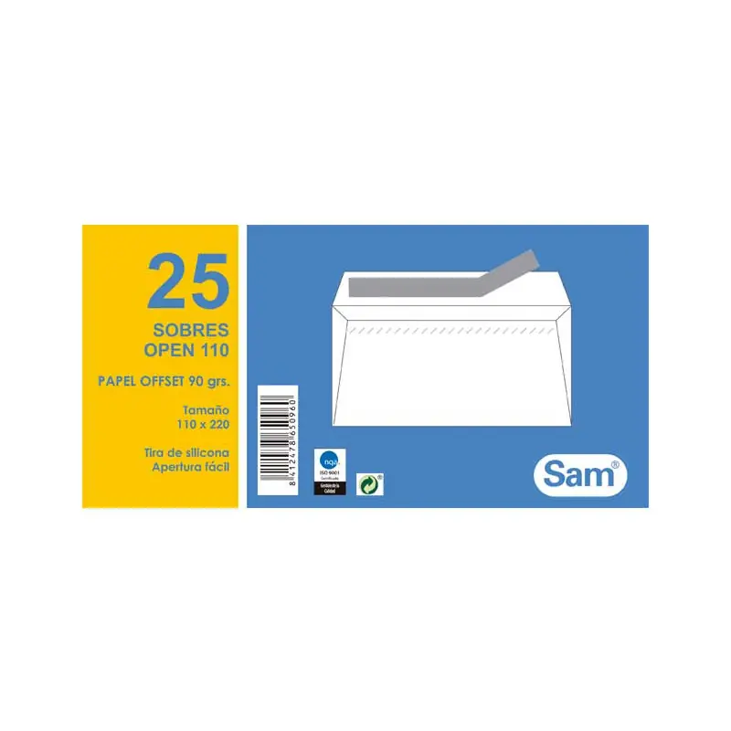 PACK 25 SOBRES SAM 110 x 220mm Nueva Colección