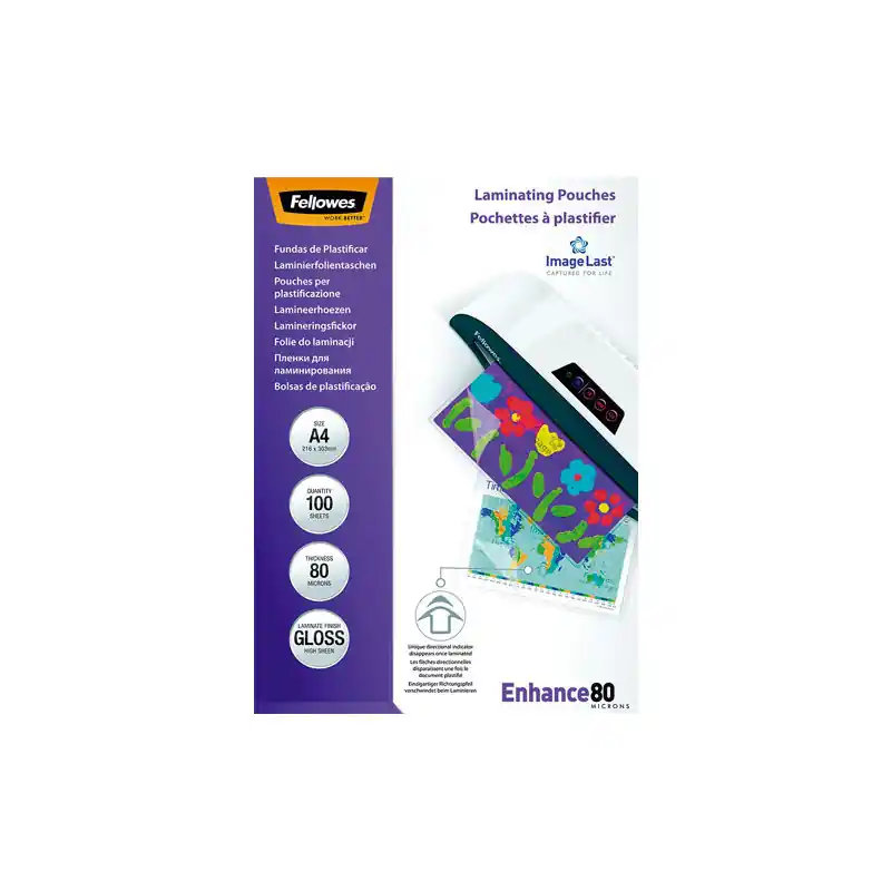 Alta Calidad PACK 100 FUNDAS DE PLASTIFICAR FELLOWES BRILLO A4 80 MICRAS