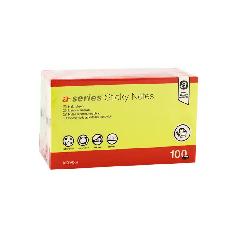 BLOC DE NOTAS A-SERIES REPOSICIONABLE NEÓN 75x125mm Profesional