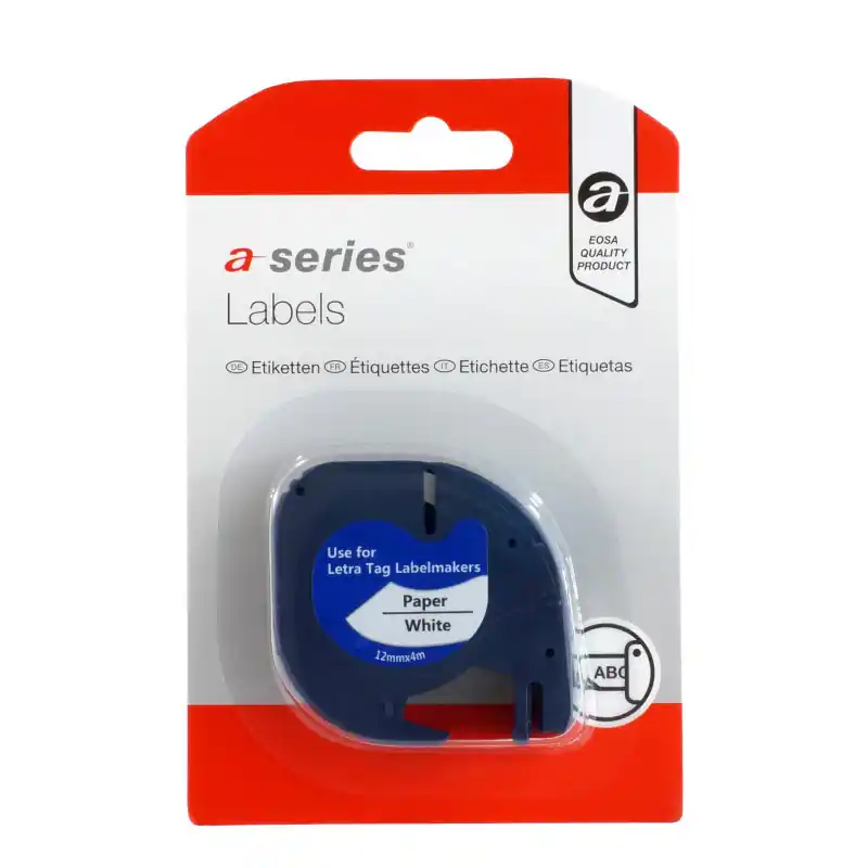 CINTA ROTULAR A-SERIES PARA DYMO LETRATAG 12mm x 4m PAPEL Auténtico