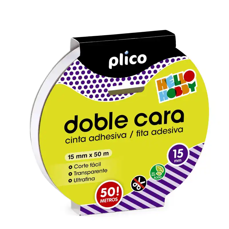 CINTA ADHESIVA PLICO DOBLE CARA 15mm x 50m Garantía Incluida