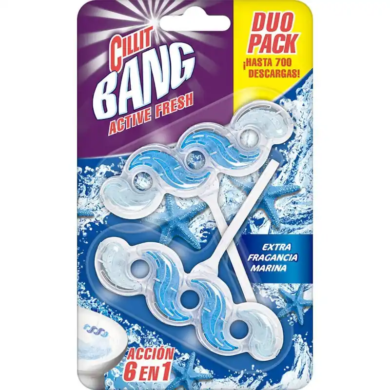 Alta Calidad BLÍSTER 2 COLGADORES WC CILLIT BANG 6 EN 1 ACTIVE FRESH MARINO