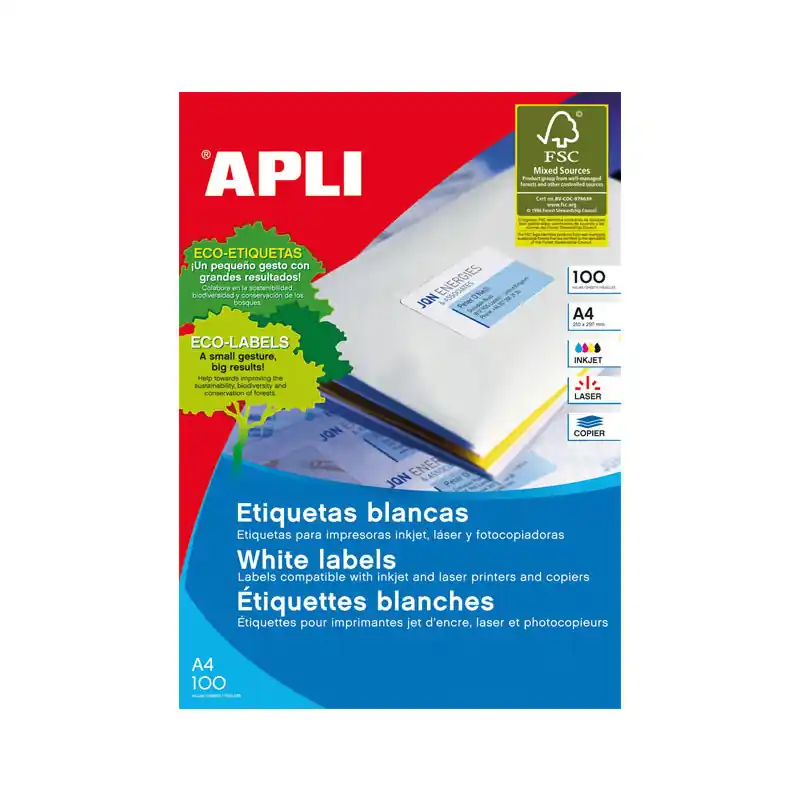 Más Vendido CAJA 100h ETIQUETAS POLIVALENTES APLI 97x68,7mm