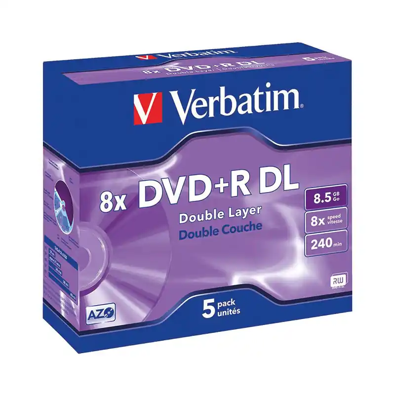 PACK 5 DVD+R VERBATIM 8X 8.5GB ADVANCED DOBLE CAPA Súper Precio
