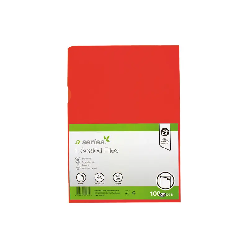 BOLSA 100 DOSSIER UÑERO A-SERIES A4 120 MICRAS COLORES - Rojo Compra Ahora