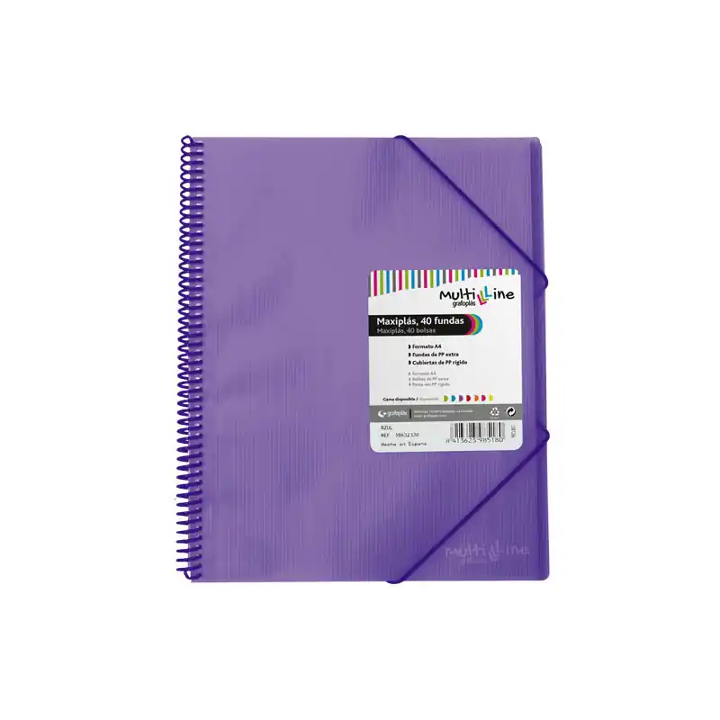 CARPETA GRAFOPLÁS CON 40 FUNDAS MAXIPLÁS PP MULTILINE - Violeta Nuevo Modelo